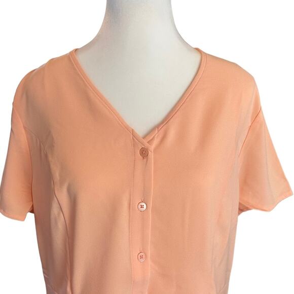 Denim & Co Button Front Top Soft Peach Size Medium Polyester Spandex Blend NEW - Picture 2 of 6